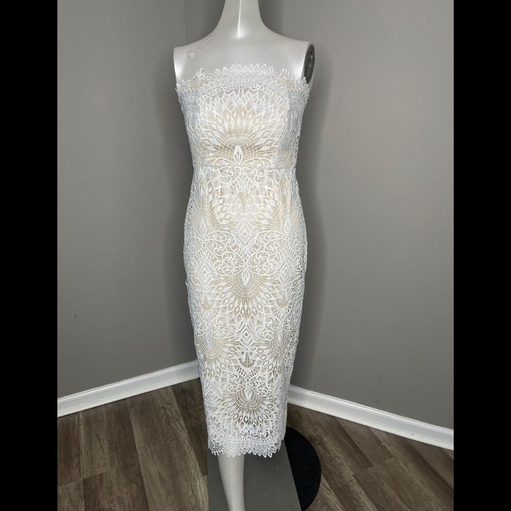 Badgley Mischka Lace Strapless Mermaid Dress - Picture 7 of 12